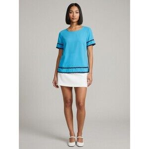 Tulip B Retro Rick Rack Women Size Small Blue Short Sleeve Mod 60s Blouse Top